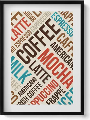Produktbild von Beschriftungen für die Küche - Kaffeenamen– Wandbild mit Rahmen – Gerahmtes Bild  – Wanddekoration – 50x70 cm –  Schwarz Rahmen