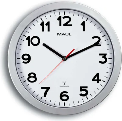 Produktbild von MAUL Wanduhr MAULstep Ø 30 x 5 cm funkgesteuert Kunststoff 1 x AA (1.5 V) silber