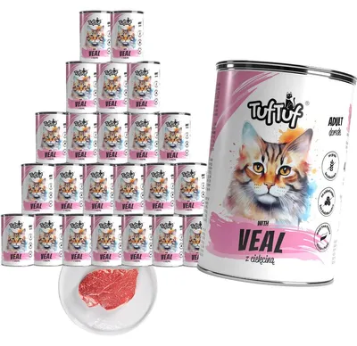 Produktbild von Tuftuf | Feuchte Nahrung für Katzen - 24x400g - Hackfleisch mit Kalbfleisch - 79% Feuchtigkeit - Nassfutter für Katzen
