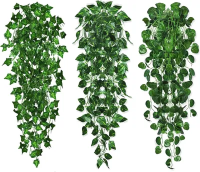Immagine prodotto di set di 3 piante artificiali da appendere | 96 cm | edera rampicante | decorazione da parete del balcone