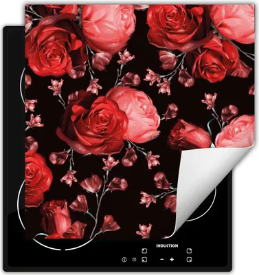 Produktbild von DarHaus Herdabdeckplatte 60x52 cm Anti Rutsch Matte Aufrollbar, schwarz - Rosen