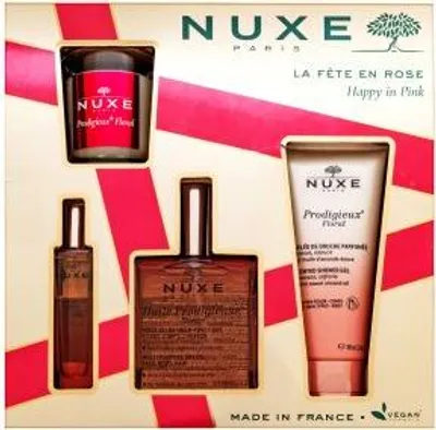 Produktbild von Nuxe Happy In Pink Geschenkset Set 100 ml + 100 ml + 15 ml + 70 g