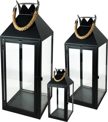Produktbild von 3er Laternen mit Seilgriffen Set Schwarz 25/40/51cm