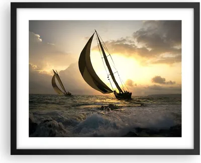 Produktbild von Gerahmtes Poster - Schwarzer Rahmen - Schiff Sonnenuntergang Sonne Landschaft - 50x40 cm - Wand Bild - Wanddeko - Wandbilder - Wandposter - Bilderrahmen - Bilder - Kunstdruck - P2BAA50x40-3158