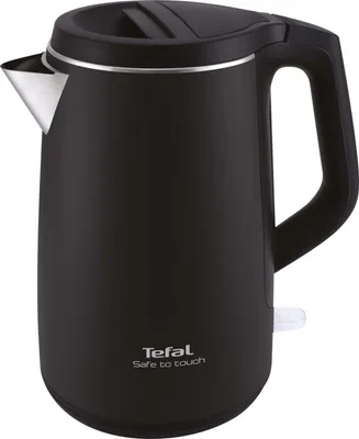 A black electric kettle is shown against a white background.