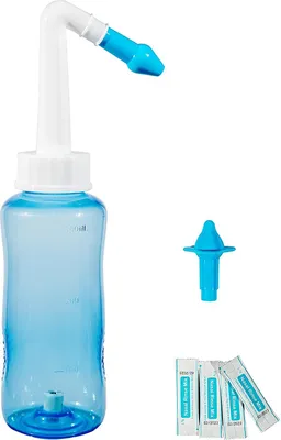 Produktbild von ZENZARA Nasendusche Set 300ml inkl. 10 x Nasenspülsalz zur Nasenreinigung und Nasenspülung bei Erkältung, Allergie oder zur Prophylaxe/Vorbeugung von Krankheiten