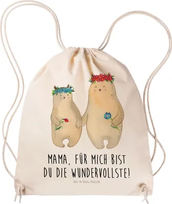 Produktbild von Mr. & Mrs. Panda gymnastiktasche Bären mit Blumenkranz - Transparent - Geschenk, Muttertag, wander rucksack, Mama, beutel, Lieblingsmensch, Familie, Bär, Sportbeutel