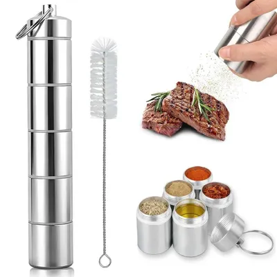 Produktbild von Omgoods – 5-in-1 Mini-Gewürzshaker für Camping und Reisen – Edelstahl