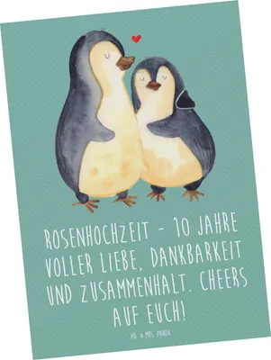 Produktbild von Mr. & Mrs. Panda Grußkarte 10. Hochzeitstag Rosenhochzeit - Meeresbrise - Geschenk, Meilenstein in der Ehe, Geschenke, Ansichtskarten, Jubiläum, Heiraten, Rosentag