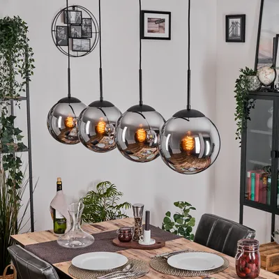 Produktbild von Fossobiubo Hängelampe aus Metall/Glas in Schwarz/Chomfarben/Rauchfarben