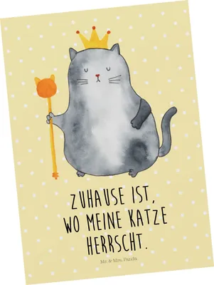 Produktbild von Mr. & Mrs. Panda Postkarte Katze König - Gelb Pastell - Geschenk, Katzen, Queen, Haha, Wohnung, bildkarte, Ansichtskarten, Cat, Ansichtskarte, Grußkarte, Postkarten