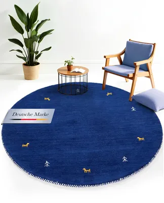 Image de carpetfine Tapis de laine Gabbeh Uni ronde Bleu Ø 200 | Tapis moderne pour le salon et la chambre à coucher
