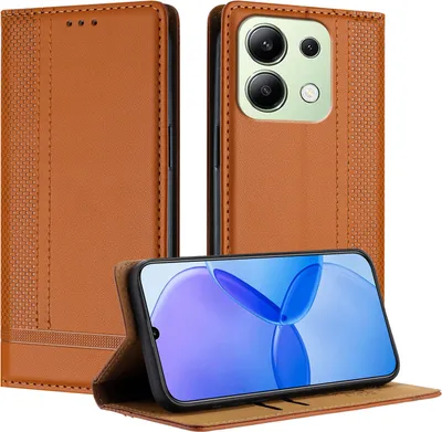 Produktbild von Handyhülle für Xiaomi Redmi Note 13 4G Leder Flip Klappbare Schutzhülle mit Standfunktion Braun