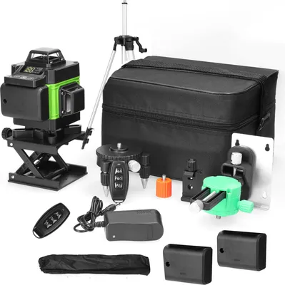 Zdjęcie produktu dla Laser krzyżowy profi 4D Laser Level 16 Lines Green 360º Rotary Automatyczny laser krzyżowy (zasięg roboczy: 25 m) ze statywem o regulowanej wysokości 1,2 m 3, baterią 2X, funkcją sterowania głosowego, ochroną przed kurzem i wodą IP54
