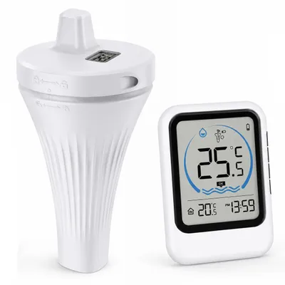 Produktbild von Funk Poolthermometer mit Innenanzeige, digitales schwimmendes Pool Thermometer IP68, Wassertemperatur Sensor für Pool, Whirlpool & Spa
