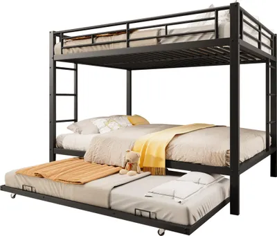 Produktbild von Etagenbett mit Gästebett, Lattenrost, Leiter und Rausfallschutz, 140x200cm, Kinderbett, Jugendbett, Metallbett