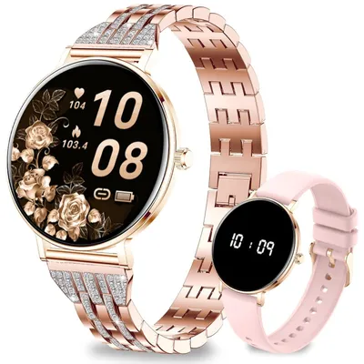 Produktbild von Smartwatch Damen 8mm Ultradünn AMOLED Display Smart Watches mit 7 Tage Akkulaufzeit Pulsuhr Schlafmonitor 100+ Sportmodi IP68 für Android iOS Rosagold