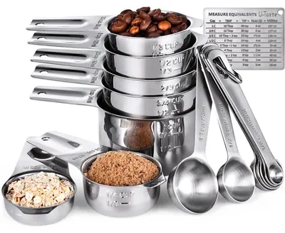 Produktbild von Messbecher und Löffel Set 15-teilig Edelstahl Silber mit Umrechnungstabelle