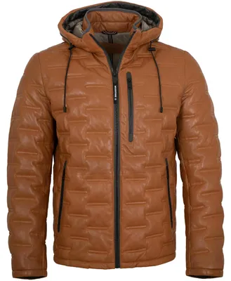Produktbild von Milestone - Herren Echtleder Lederjacke Steppjacke Lammnappa Kapuze camel
