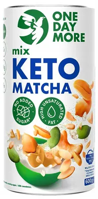 Zdjęcie produktu dla OneDayMore | Mieszanka orzechów Keto z matchą bez dodatku cukru | Orzeszki ziemne w białej czekoladzie, migdały, orzechy nerkowca, przekąska bogata w białko 600 g