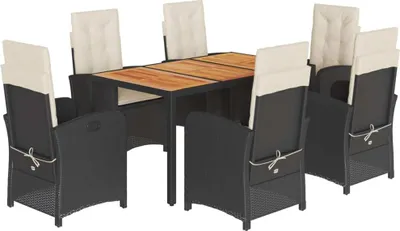 Produktbild von vidaXL 7-tlg. Garten-Essgruppe mit Kissen Schwarz Poly Rattan