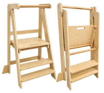 Image de Tour Montessori pour enfants de GINGER HOME, tabouret de cuisine pliable, tour d'apprentissage, échelle de sécurité pour enfants, bois massif naturel, dimensions : 51 x 37 x 92 cm