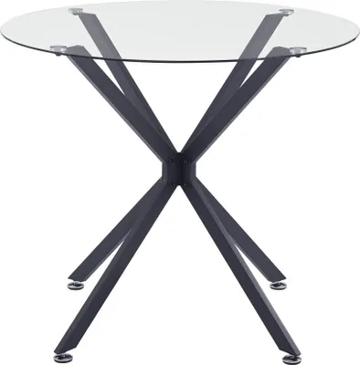 Produktbild von Esstisch Rund 90 cm Schwarz, Glastisch mit Gehärtetem Glas & Metallbeinen, Modernes Design
