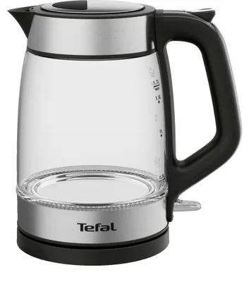 Produktbild von Tefal Glass Kettle Glas-Wasserkocher KI6058, 1,7 l, 2200 W, Schwarz, Silber, Transparent, Glas, Wasserstandsanzeige, Drahtlos
