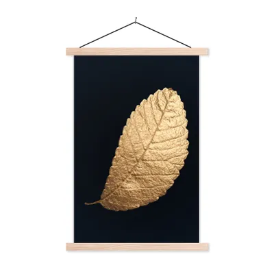 Produktbild von MuchoWow® Textilposter Gold - Blätter - Schwarz - Pflanzen - Luxus - Natur 40x60 cm mit holzfarbenen Rahmen - Poster