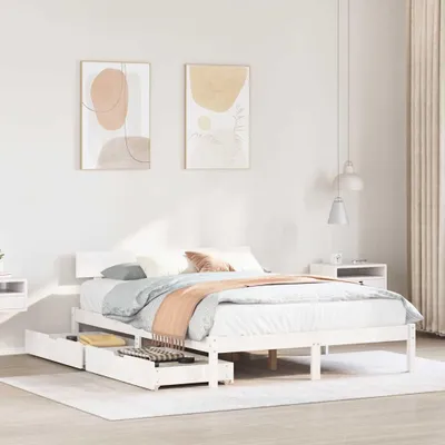 Productafbeelding van vidaXL Massief houten bed zonder matras, wit, 160x200 cm, van grenenhout