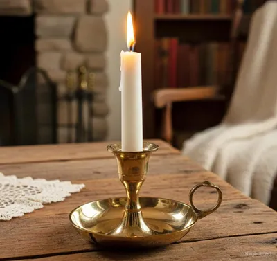 Produktbild von Kerzenhalter mit Henkel Biedermeier-Stil Kerzenständer Messing poliert