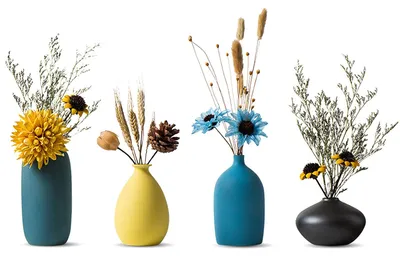 Keramik-Vasen-Set 4er, handgefertigt, matt, modern, 4 Farben