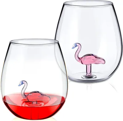 Produktbild von Patelai Flamingo Weingläser 2er Set - Kreative Gingläser für Frauen & Männer - Kristall Weinglas ohne Stiel - Geschenke