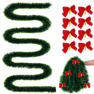 Produktbild von JOIEYOU 10m Lange PVC Weihnachtsgirlande mit 28x Rot Fliege, Saisonale Deko Girlanden Türkranz Kunststoff Tannengirlande für Innen- und Aussenbereich Dekoration