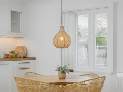 Produktbild von Skandinavische LED Boho Pendelleuchte einflammig über Esstisch, Wohnzimmer Ø34cm