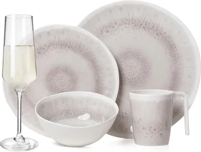Produktbild von Melamin Camping Geschirr Set 4 Personen Amboss Design 16 Teilig + Milano Gläser Champagner-Gläser Flûtes Tafelgeschirr Picknick BBQ Kochgeschirr