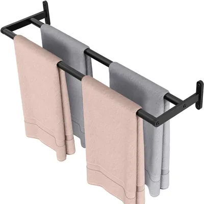 Produktbild von Doppelter Handtuchhalter - Wandmontage - Badezimmerorganisation - Edelstahl - 60 cm - Schwarz