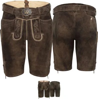 Produktbild von Trachten Herren Lederhose Veit 134-D kurzhose mit Gürtel Ziegenvelour Stickerei, Größe:48/S, Farbe:Nutria