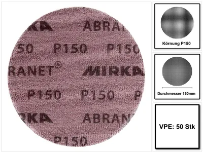 Zdjęcie produktu dla Mirka ABRANET tarcze szlifierskie Grip 150mm P150 50 szt. ( 5424105015 )