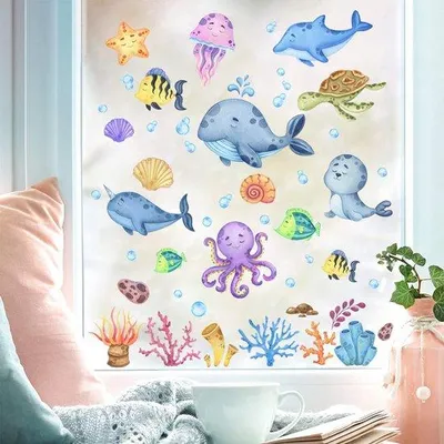 Produktbild von Kinderzimmer Dekoration Wandsticker Unterwasserwelt Selbstklebend 59 Stück