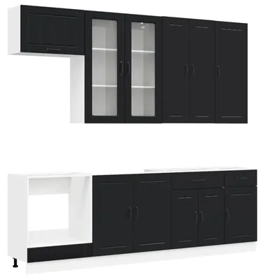 Produktbild von vidaXL Kücheneinheit LUCCA 8 pcs Schwarz Holzwerkstoff