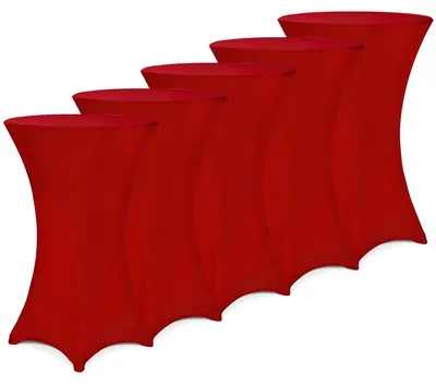 Produktbild von DEUBA® 5x Stehtisch Hussen Ø 60-65 / 70-75 / 80-85cm Viele Farben 30°C Waschbar Verstärkte Standfüße Stehtischhusse Überzug Stretch (Ø 60-65cm, Rot)