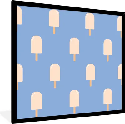 Produktbild von MuchoWow® MuchoWow® Gerahmtes Poster Eiscreme - Muster - Blau 40x40 cm - Poster mit zchwarzem Bilderrahmen - Mit Rahmen - Wanddekoration Schlafzimmer