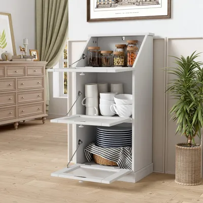 Produktbild von Holzschrank - Aufbewahrungsschrank - Anrichte - Regalkasten - Küchenschrank - Mit Metallgittertüren