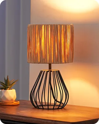 Zdjęcie produktu dla Lampa nocna EDISHINE do salonu, lampa stołowa w stylu boho z żarówką LED 4 W w zestawie, czarna