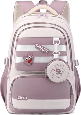 Image de Sac à dos scolaire, couleur violet, compartiment pour ordinateur portable de 15,6 pouces, imperméable, idéal pour l'école