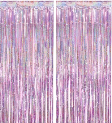 Produktbild von 2er Set Lametta Pink Vorhang Deko Folienfransen Glitzer Hintergrund Party Hochzeit Geburtstag Fotowand Raumdeko