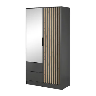 Zdjęcie produktu dla Szafa z Lustrem Bella 105 cm Grafit z Lamelami Dąb Artisan, Dwudrzwiowa