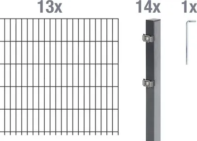 Image de Alberts 650841 Clôture en treillis double comme set complet de clôture 28 pièces, anthracite, hauteur 120 cm, longueur 26 m