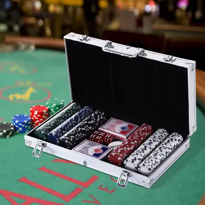 Image de Mallette de poker verrouillable, set de 300 jetons, ventilateur colonne, Texas Hold'em, Blackjack, multicolore | 38 x 20,5 x 6,5 cm | 11,5 g par jeton | 5 dés